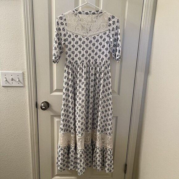 Joyfolie Mia Joy Alicia Maxi Dress Blue Leaf Print Boho Girls Size 8 - Picture 9 of 14